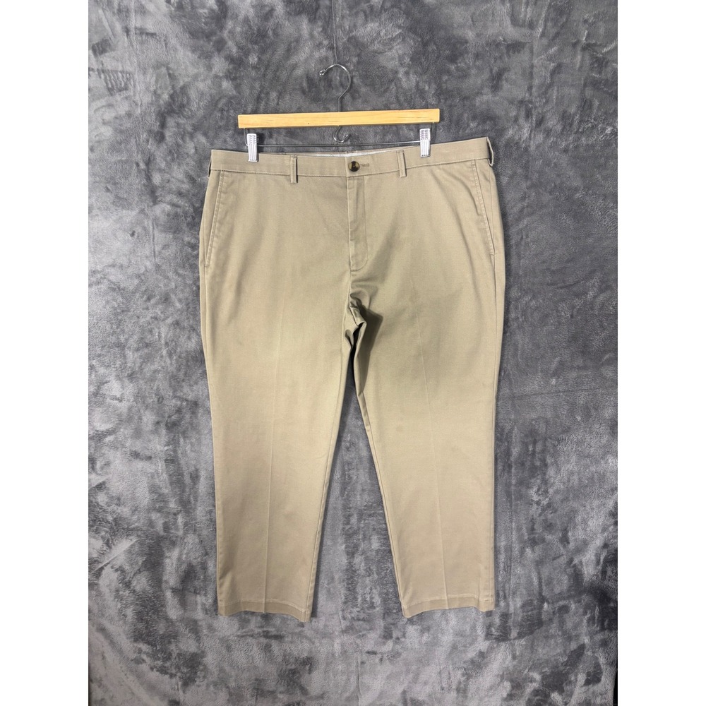 Mens Khaki Chino Pants Flat Front Straight Leg Tan Trousers 43x27.5